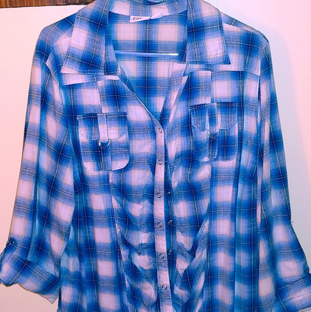Cato blue and white western shirt